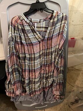 Free People Multicolor Plaid Peasant Tunic Top